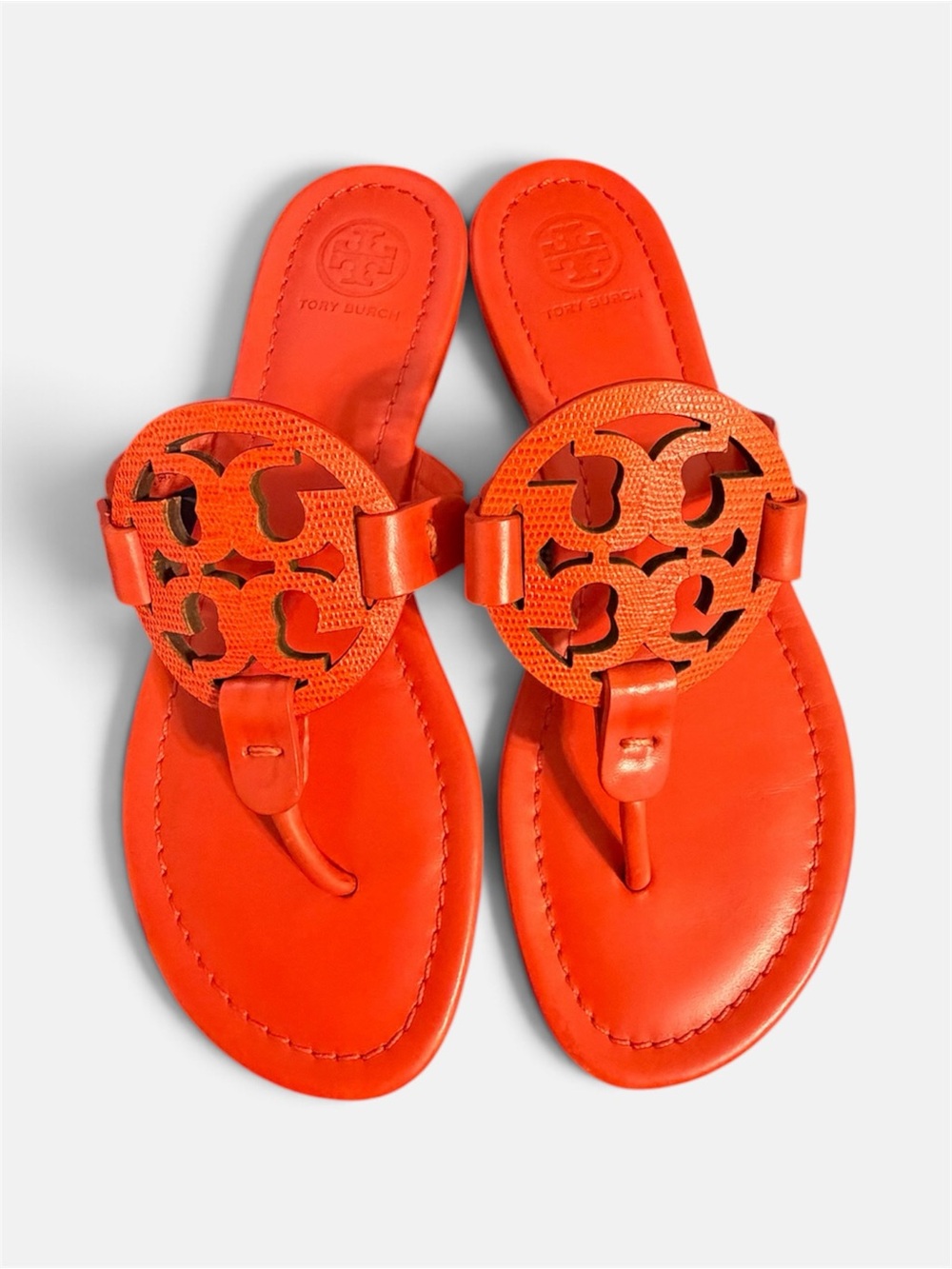 Tory Burch Women’s Miller Thong Sandals in Bright Red-Orange